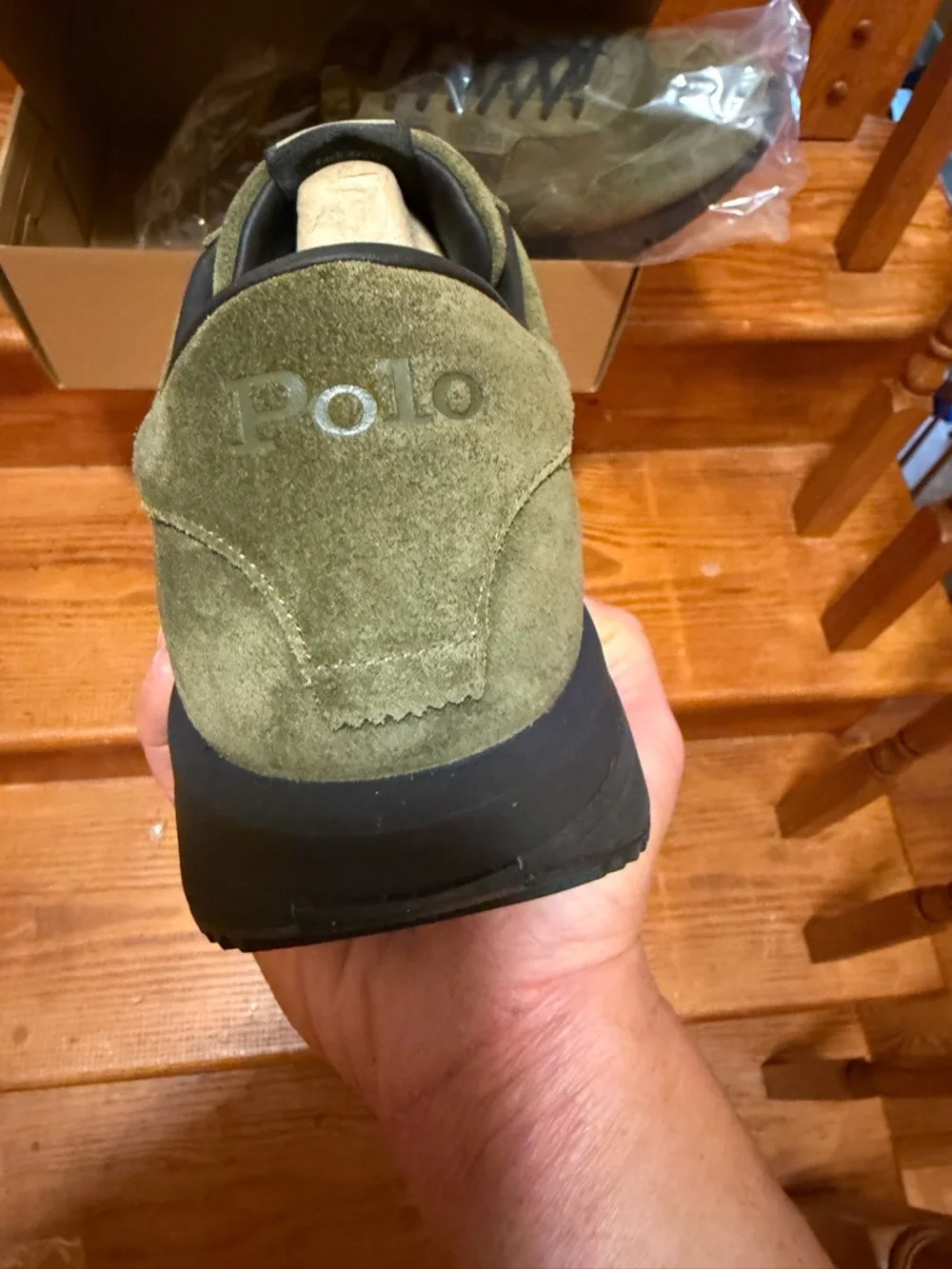Polo by Ralph Lauren Olive Suede Low-Top Sneakers with Black Trim